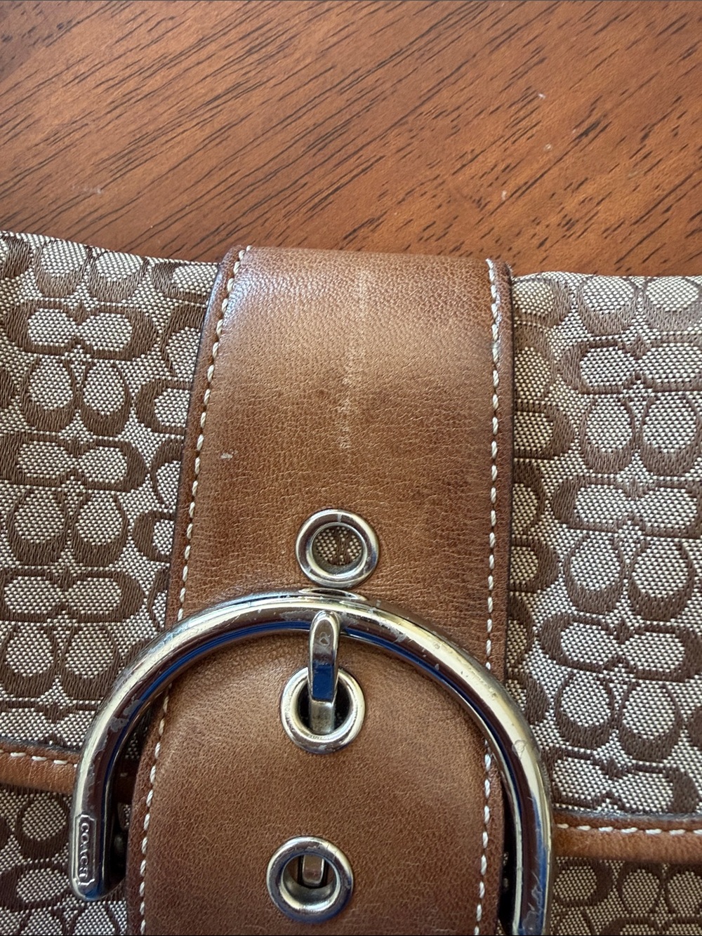 Coach Tan Signature Canvas Shoulder Bag with Brown Leather Trim - Picture 12 of 12